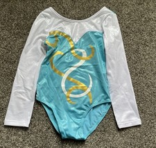 Girl  s Size 110 Aqua Blue  White Gymnastics Leotard