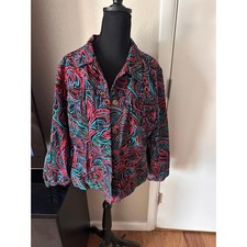 Chico s Bold Abstract Art Jacket Vibrant Pink/Teal Eclectic Statement Plus Size