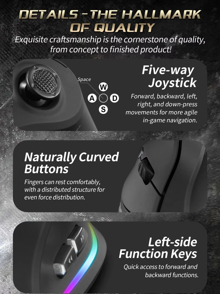 F18 Vertical RGB Silent Wireless Gaming Mouse - Image 4 of 4