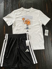 Adidas Originals White Tee and Black Shorts Set. 7 Boys NWT