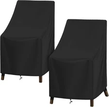 SunPatio Outdoor High Back Chair Covers Waterproof, 2 Pack Stackable Black 