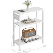 End Table Charging Station 3Tier Side Skinny Nightstand USB/Type C Port White