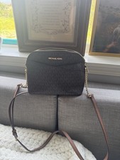 Michael Kors Brown Logo Shoulder Bag Gold Chain Strap Adjustable Designer