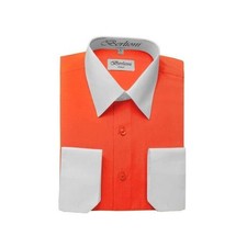 Berlioni Men Two Tone French Cuff Long Sleeve Dress Shirt XL 36-37 Orange