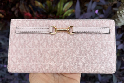 Michael Kors Jet Set Carson Large Flap Bifold Snap Wallet MK Powder Blush