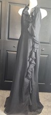 Jim Hjelm Occasions 12 Black Halter Ruffle Chiffon Maxi Evening Gown Formal NWT 