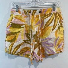 C&C California 100% Linen Shorts Tropical Floral Hawaiian Beachy Size Medium M
