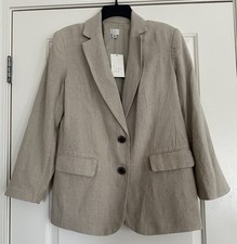 A New Day Natural Beige Linen Blend Blazer 2 Button Jacket Womens Size XS NWT