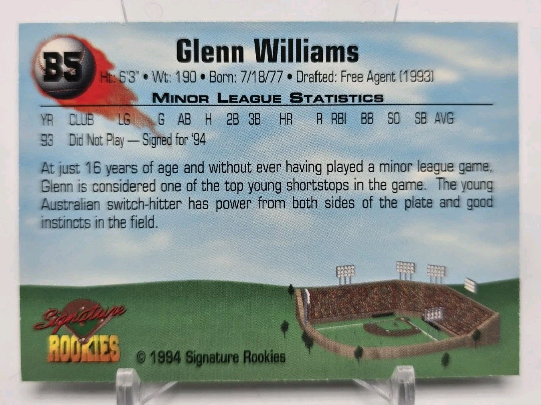 1994 Signature Rookies GLENN WILLIAMS Top 10 Prospect Auto