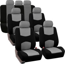 FH Group Flat Cloth Full Set Car Seat Covers Three Row 7 Seater - #R07