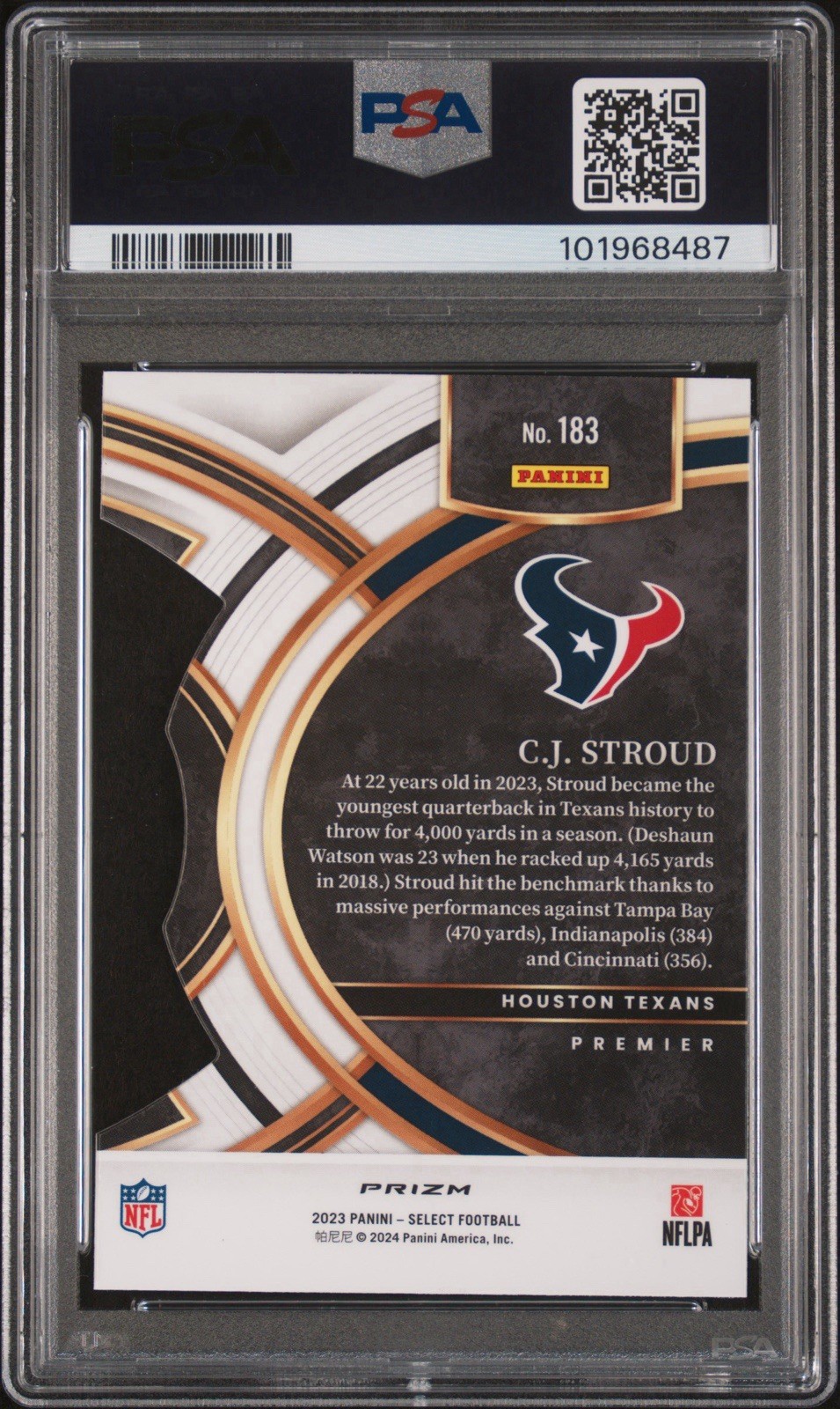 2023 PANINI SELECT #183 CJ STROUD DIE-CUT ZEBRA PRIZM RC TEXANS PSA 10 view 2