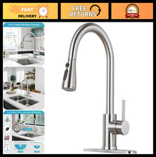 Brushed Nickel Pull Down Kitchen Faucet - 3 Spray Modes, 360 Swivel Spout, Deck