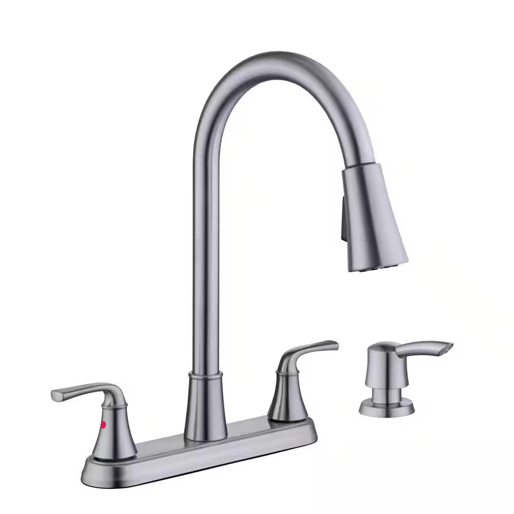 Sadira Two-Handle Pulldown Sprayer Kitchen Faucet Soap Dispenser Stainless Steel