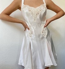 Vintage Victoria's Secret Beaded Lace Satin Slip Dress - Ivory / Cream