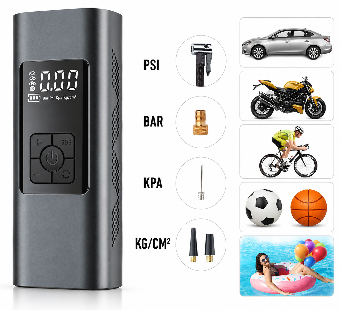 Compressore Portatile Auto Gonfiatore Elettrico Digitale Pneumatici Moto Bici - Immagine 1