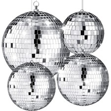 Disco Ball 4 Pcs Inch Silver Mirror Hanging Ornament Stage Club Prom Large Decor