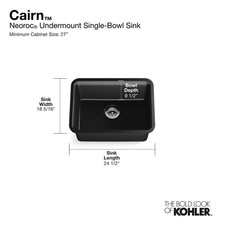 KOHLER 28001-CM1 Cairn Sink 24.5" Undermount 1 Bowl Neoroc Composite Kitchen Wht