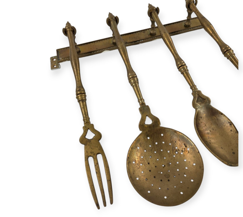 Brass Cooking Utensils Kitchen Utensils With Hook BAR Vintage 4-teilig Solid - Picture 3 of 5
