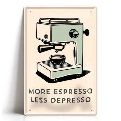 Blechschild 20x30cm More Espresso Less Depresso Kaffee Retro Vintage Lustig Deko
