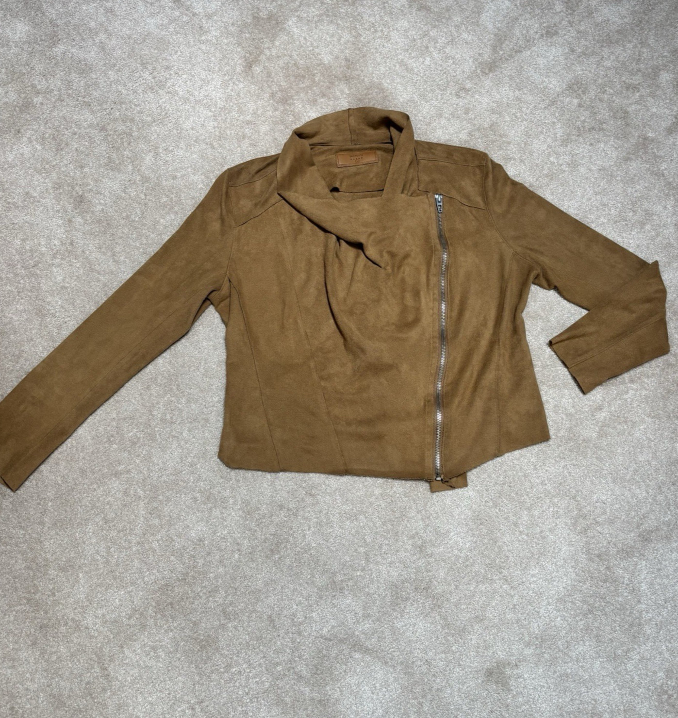 BLANK NYC Faux Suede Moto Jacket Women’s Large Tan Brown Biker Baddie Festival