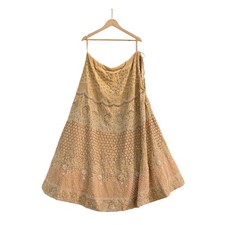 Indian Heavy Beige Velvet Hand Embroidered Lehenga/Skirt Bridal Wear Zardozi