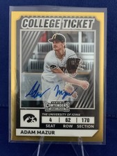 Adam Mazur Gold College Ticket AUTO SP #'d /99 2022 Panini Elite Extra Baseball