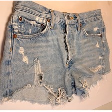 AGOLDE Parker Distressed High Rise Denim Shorts Light Wash A026-811 Size 24
