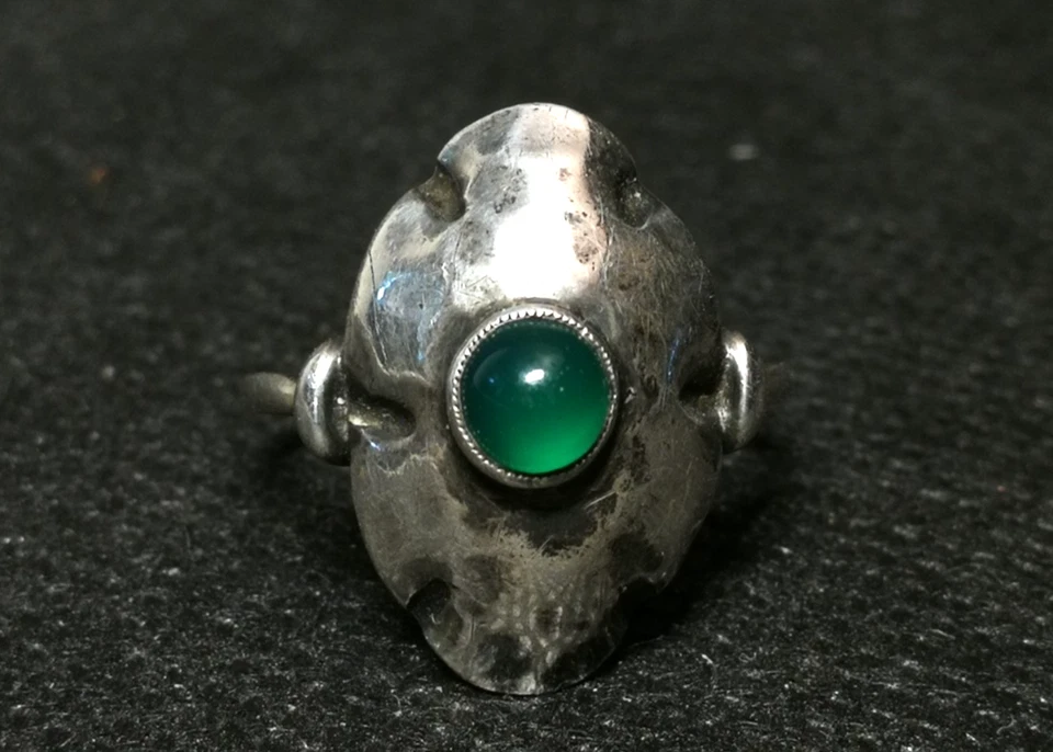Ring 800 Silber Chrysopras Hammerschlag Dekor Gr. 53 __ Art Deco - Bild 4 von 4