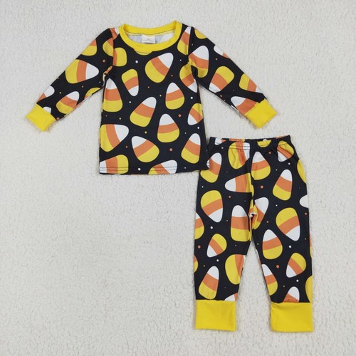 Halloween Sibling Sleeping Wear Cute Candy Corn Pajama Set and Romper - Picture 5 of 6