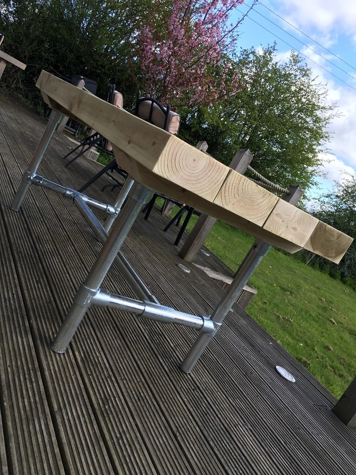 INDUSTRIAL RUSTIC TABLE Solid Wooden Sleeper KEY CLAMP TABLE /Garden Furniture