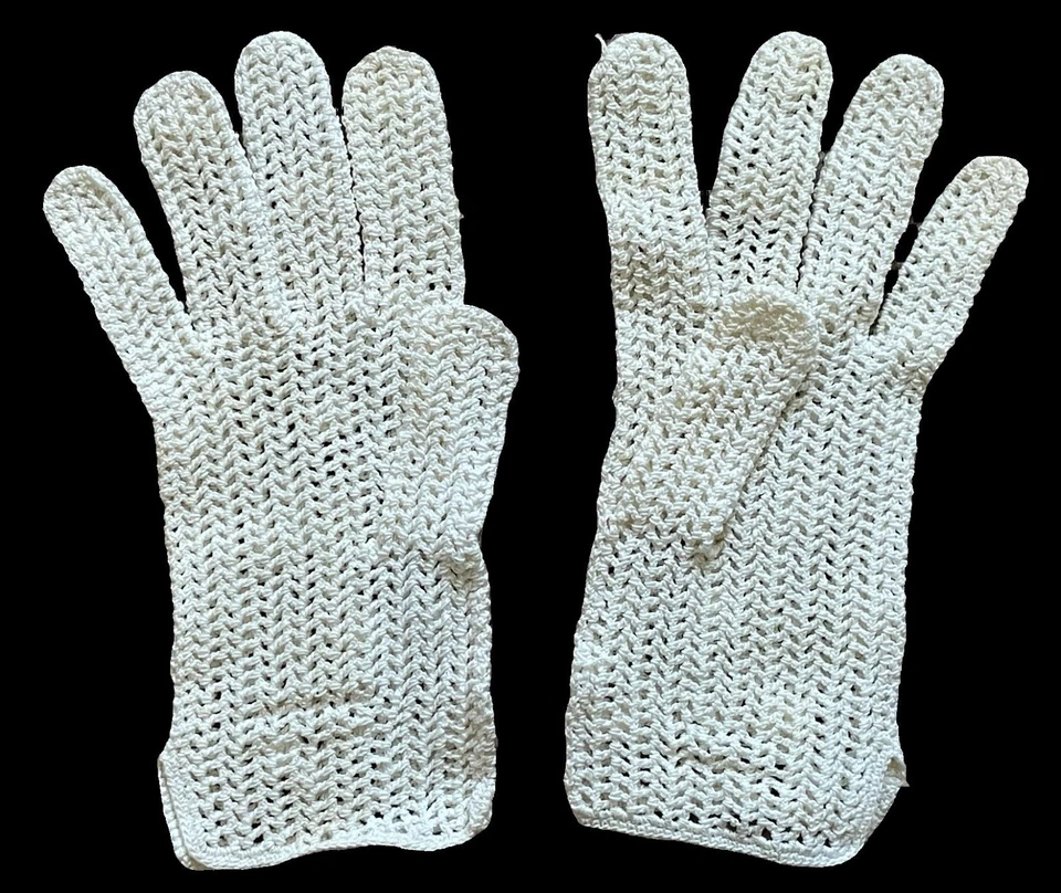 Guantes de encaje CROCHET elegantes hechos a mano vintage para mujer elegantes cortos blancos Foto 2 de 2