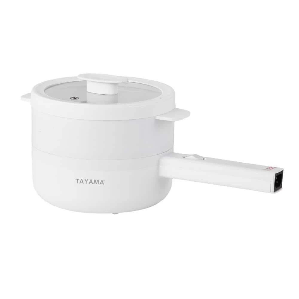 Tayama Electric Food Steamer Multi-Cooker White Non-Stick Cooking Pot 1.5 Qt.