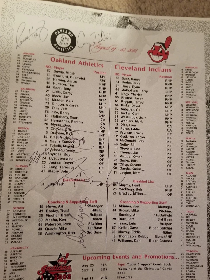 Cleveland Indians 2002  Game Face Magazine Program Roster autograph Omar vizquel - Image 3 of 3