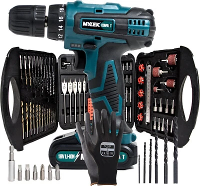 Mylek 18V Cordless Drill Set Driver Screwdriver Kit Combi Lithium Ion