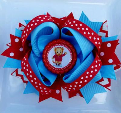 Daniel Tiger Daniel Tiger's Neighborhood Red White Blue Bottle Cap Hair Bow 5''