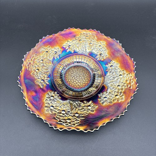 Fenton Blue Orange Tree Carnival Glass Plate - Picture 4 of 12