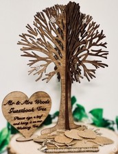 Personalised Large Guestbook Tree 50 Card Hearts, Sign & Pen Rustic Wish Tree 