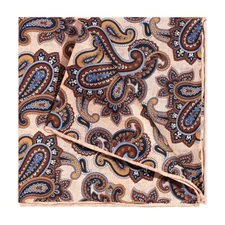 Men's 100%Silk Twill Handkerchief skin&brown Paisley Pocket Square 30cm 11.8in