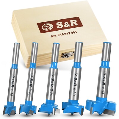 S&R Forstner Bit Set für Holz 5-tlg.: 15, 20, 25, 30, 35 mm in Holzbox