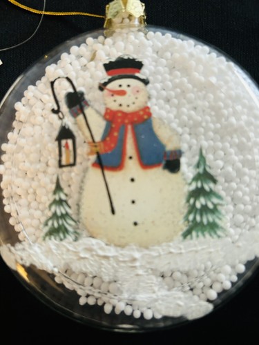 Vintage Clear Glass Snowman Ornaments W/Candle Lantern & Tree S5" Oval 4” Dia. - Picture 3 of 5