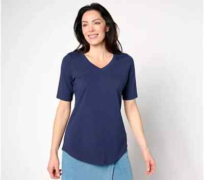 Denim & Co. Essentials Favorite Jersey Elbow Sleeve V-Neck Tunic-Navy-5X-A640763