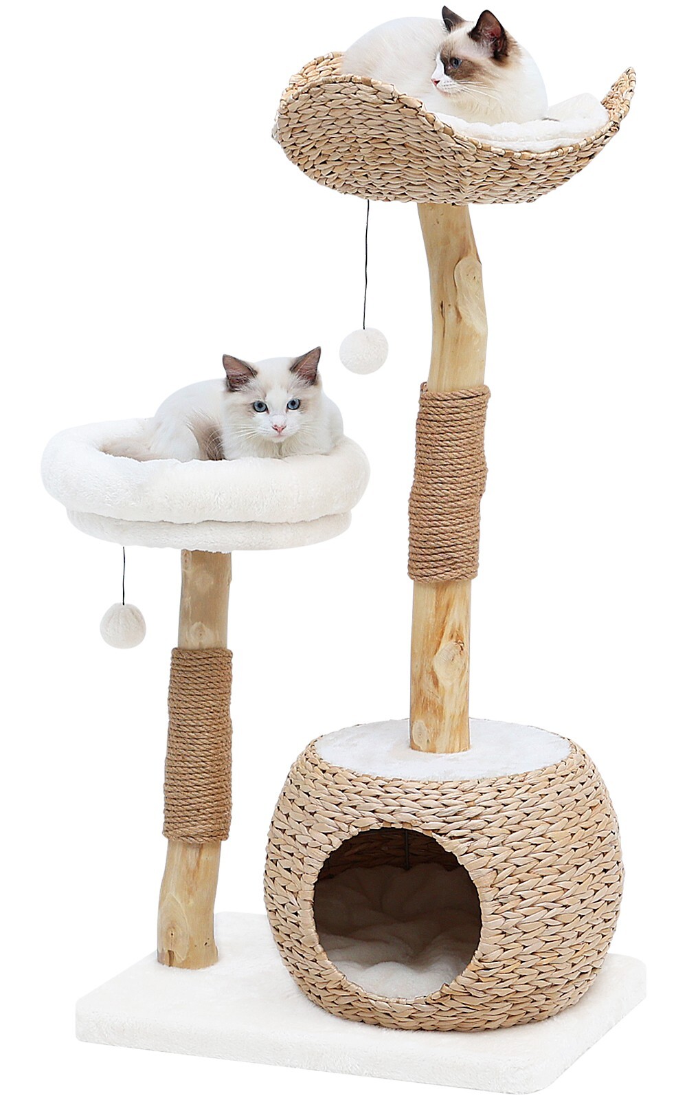 ZEOPHOL 41" Cat Tree Tower Natural Branch Scratching Post Cat Condo 2 Platf…