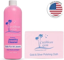 Caribbean Gem Banana & Coconut Oil  Jewelry Cleaner Solution 16 Oz with Cloth