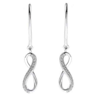 Boucles D'oreilles Pendantes 'Infini' En Argent 925 Rhodié Avec Oxydes De Zirconium - Neuf Avec étiquettes