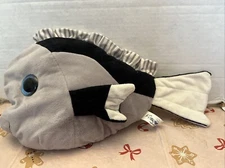 HugFun Hug Fun Gray White & Black Fish w/ Sparkly Blue Eyes Plush Pillow Buddy