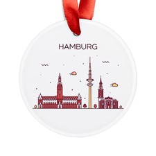 HAMBURG GERMANY Skyline, German Travel, Personalized Round Acrylic Ornament Gift