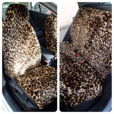 Full Set of Furry Leopard Print Car Seat Covers - Fits Most Cars