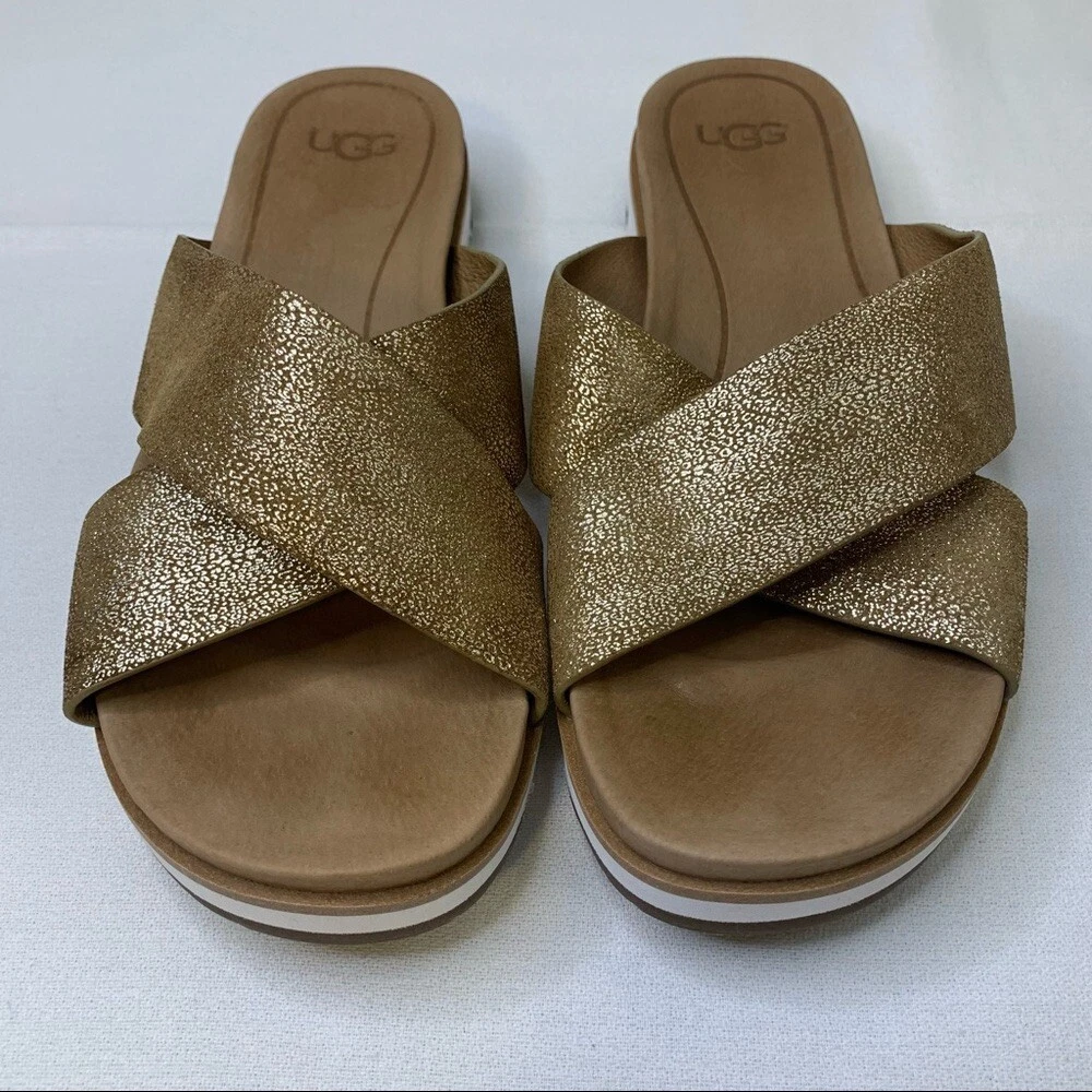 UGG Kari Gold Metallic Leather Slip On Sandal 7 eBay