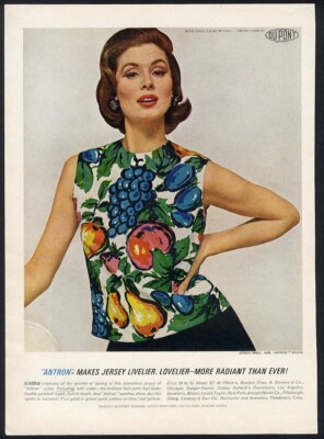 Suzy Parker Model 1963 Fashion Ad Antron Jersey BLOUSE Shell Colorful