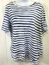CHICO'S Shirt Size 2 (large) Blue & White cotton slub rt $55 NEW (hh29)